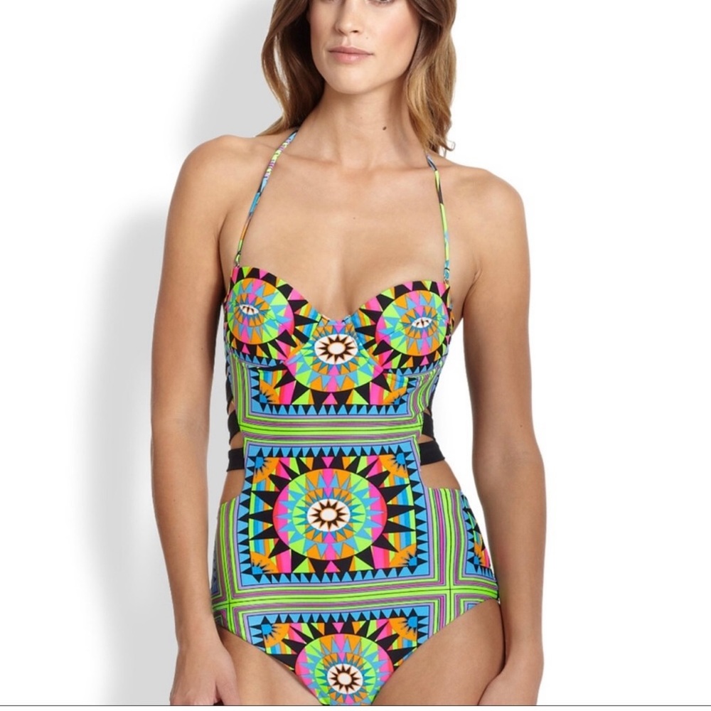 Mara Hoffman Neon Aztec Print Monokini S